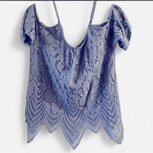 Light Blue Lace Cold Shoulder Top